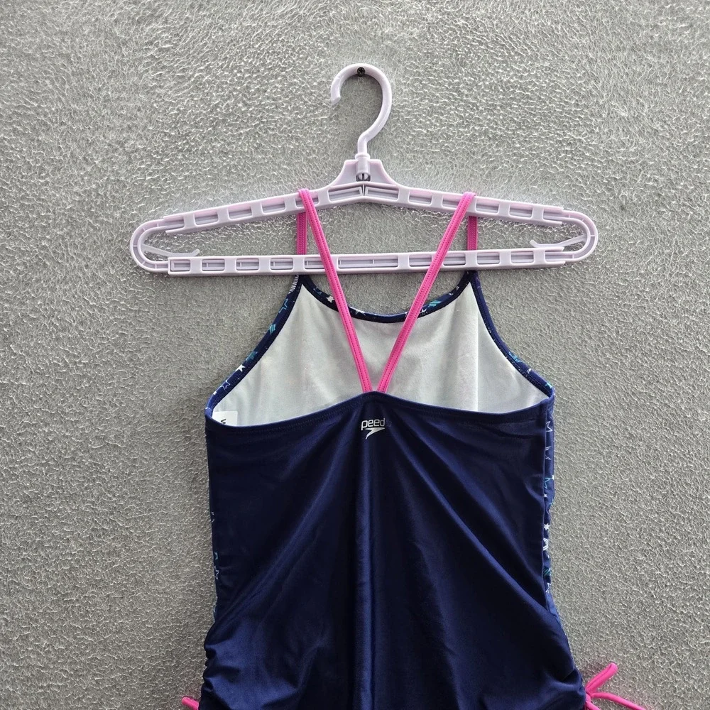 Speedo Girls Swimwear L Navy One-Piece Swimsuit Graphic Stars Strap Sleeveless